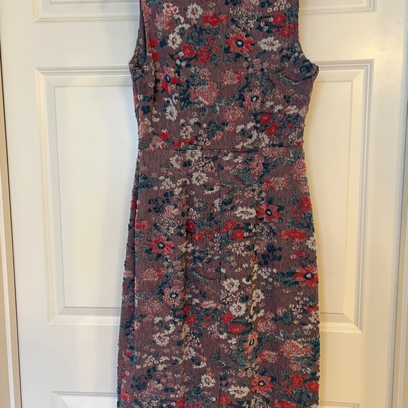 Anthropologie Maeve Jacquard Floral Chenille Collared Sleeveless Midi Dress 8 - Picture 2 of 6